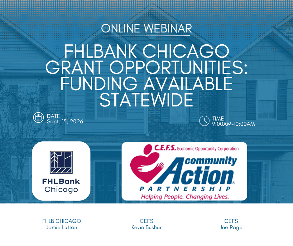Online webinar on FHLBank Chicago grant opportunities and funding available nationwide.
