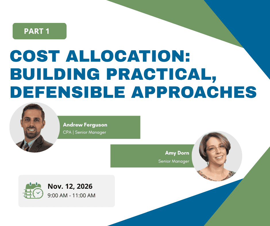 Webinar on cost allocation building practical, defensible approaches with speakers Andrew Ferguson &.