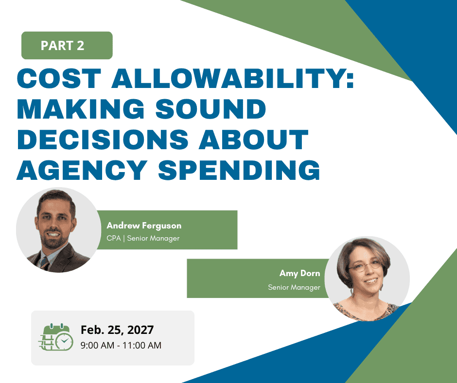 Webinar on cost allocation and agency spending with speakers Ferguson and Dorn.